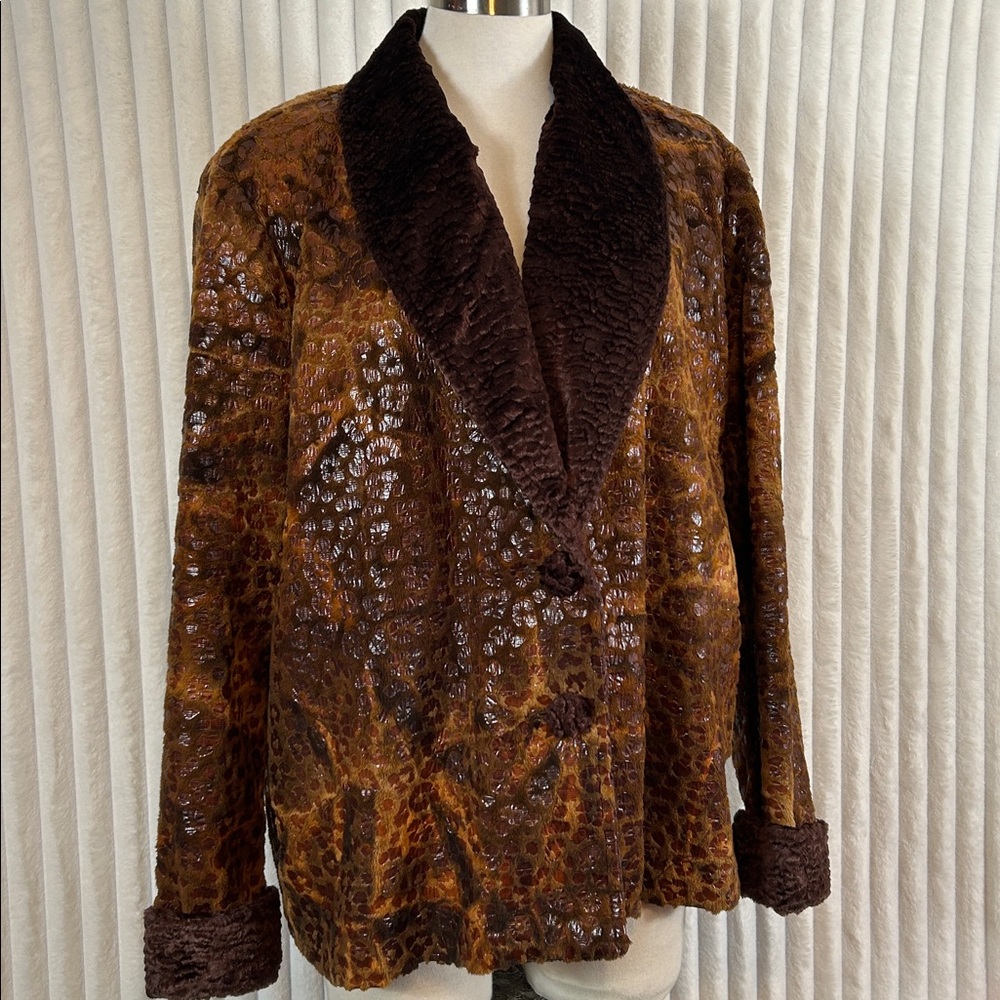 Vintage Silverado brown velvet faux fur cheetah print jacket size large
